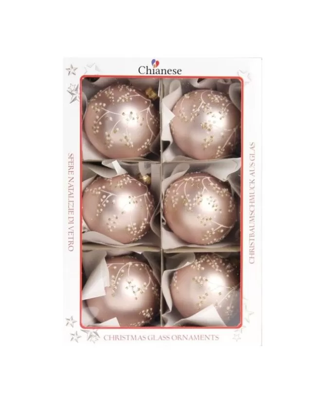 1Pz Pallina In Vetro Decorata A Mano Rosa Opaco 80Mm>* Store
