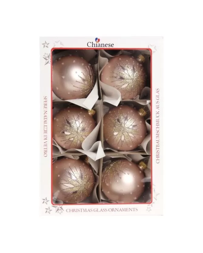 1Pz Pallina In Vetro Decorata A Mano Rosa Opaco 80Mm>* Discount