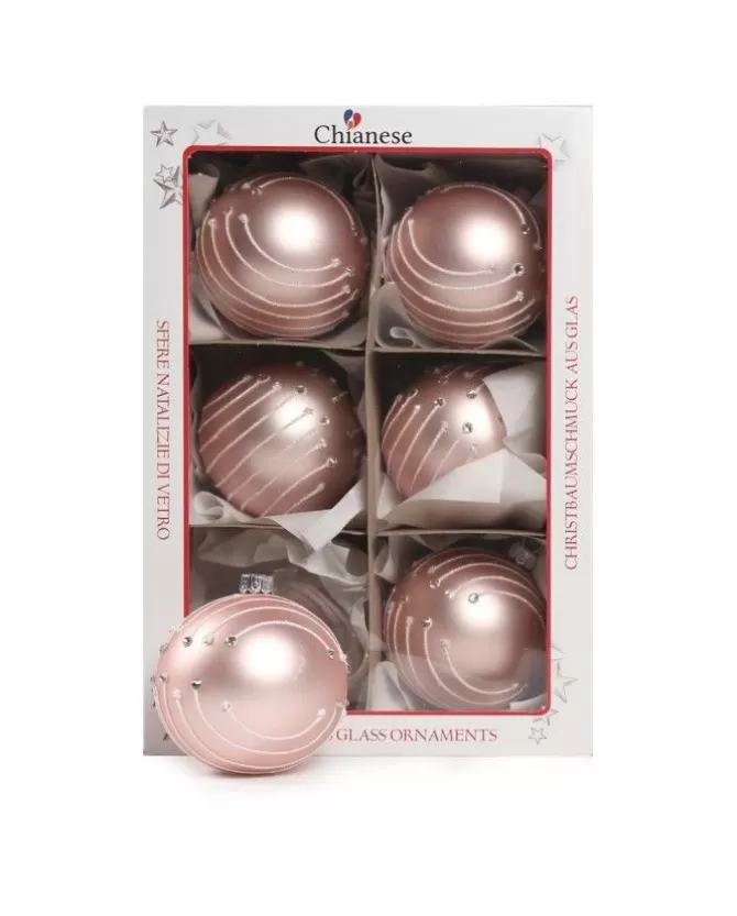 1Pz Pallina In Vetro Decorata A Mano Rosa Opaco 80Mm>* Discount