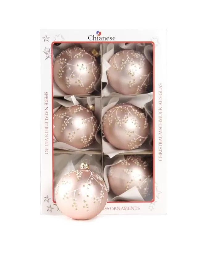 1Pz Pallina In Vetro Decorata A Mano Rosa Opaco 80Mm>* Store