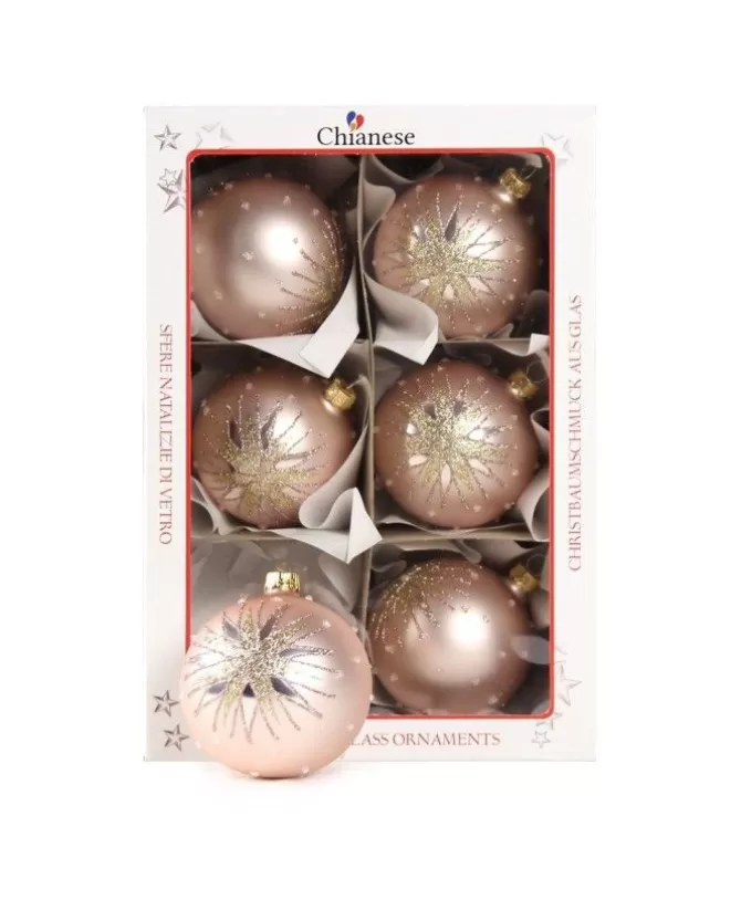 1Pz Pallina In Vetro Decorata A Mano Rosa Opaco 80Mm>* Discount