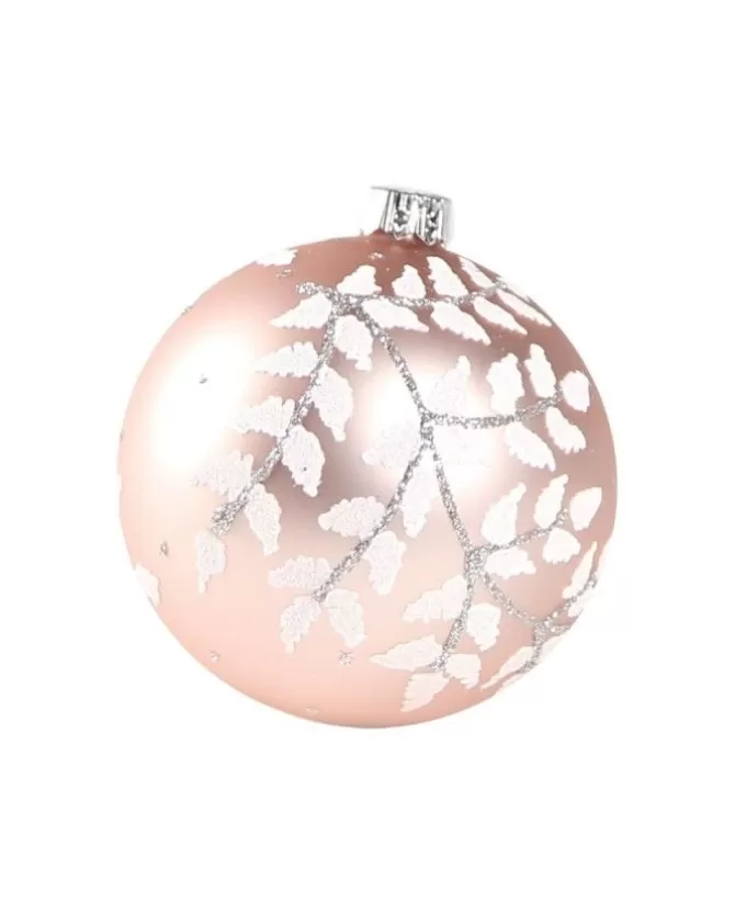 1Pz Pallina In Vetro Decorata A Mano Rosa Opaco 80Mm>* Flash Sale