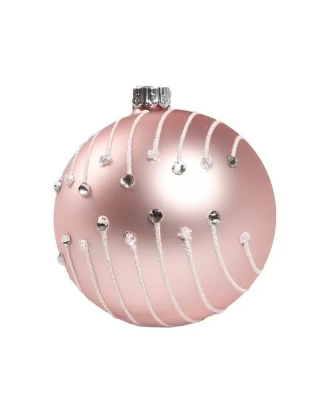1Pz Pallina In Vetro Decorata A Mano Rosa Opaco 80Mm>* Discount