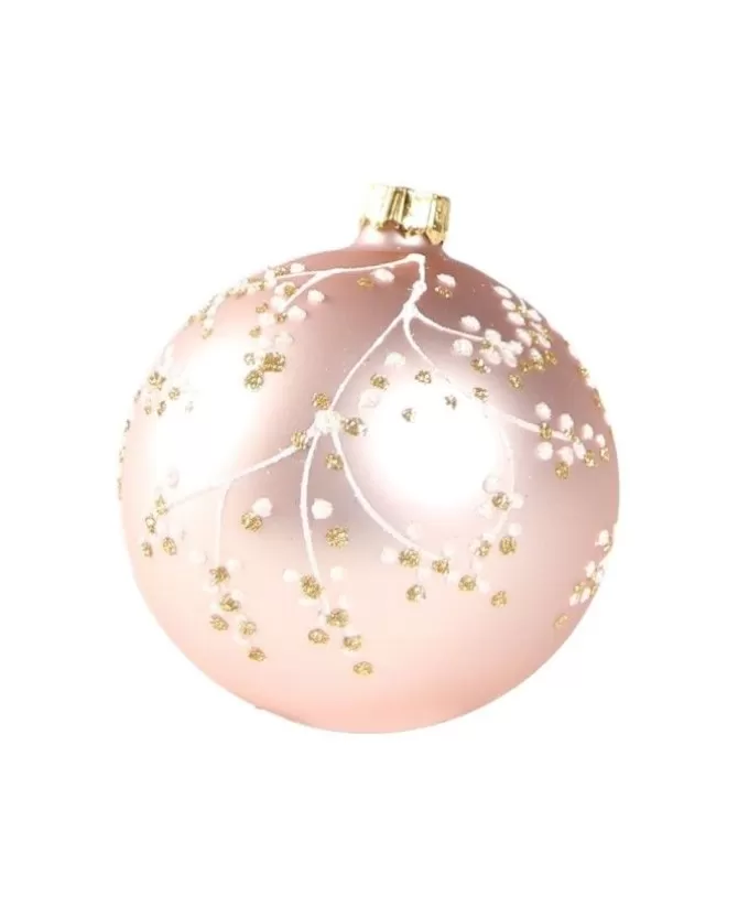 1Pz Pallina In Vetro Decorata A Mano Rosa Opaco 80Mm>* Store