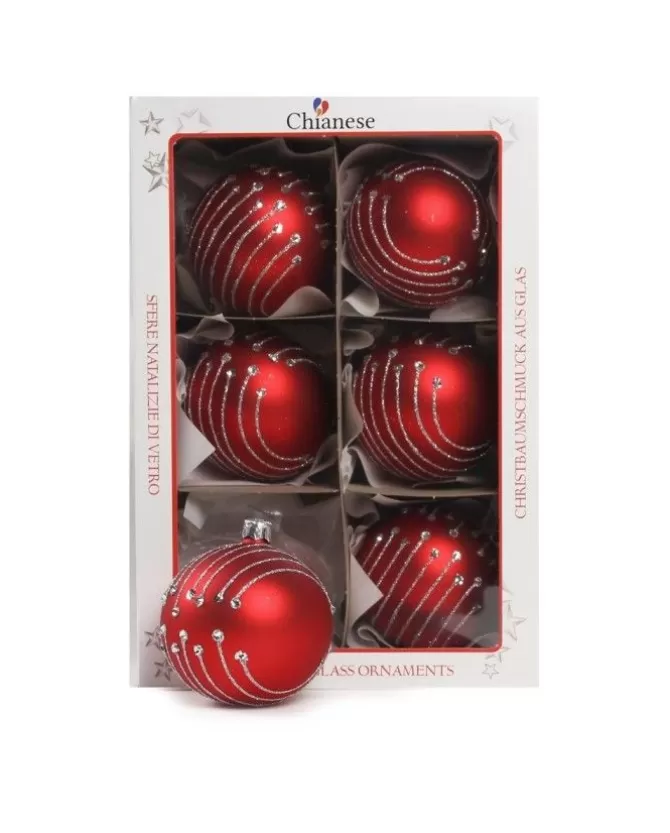1Pz Pallina In Vetro Decorata A Mano Rosso Opaco 80Mm>* Discount