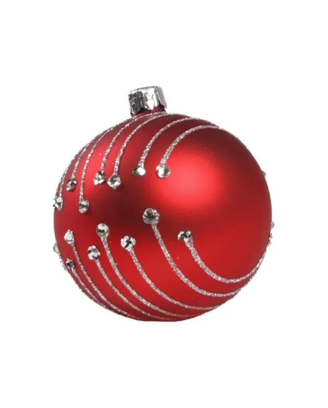 1Pz Pallina In Vetro Decorata A Mano Rosso Opaco 80Mm>* Discount