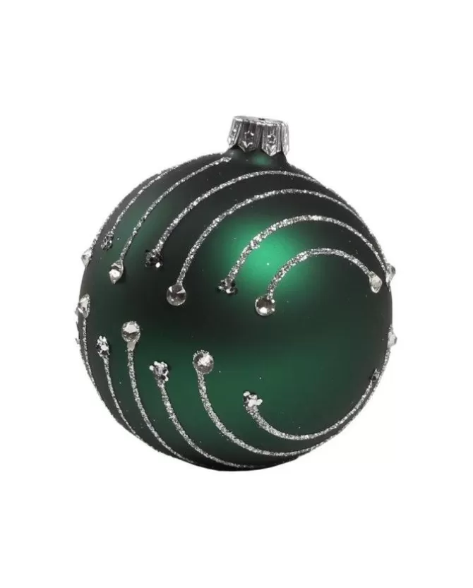 1Pz Pallina In Vetro Decorata A Mano Verde Opaco 80Mm>* Best Sale