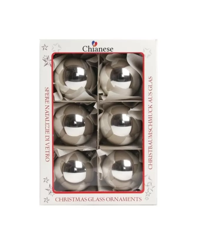 1Pz Pallina In Vetro Tinta Unita Argento Lucido 60 Mm>* Outlet