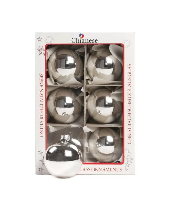 1Pz Pallina In Vetro Tinta Unita Argento Lucido 60 Mm>* Outlet