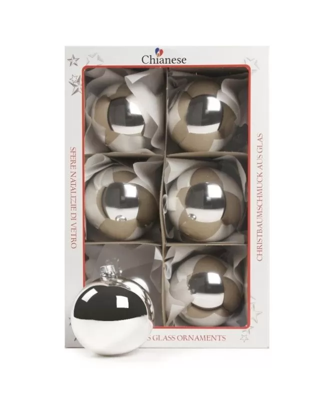 1Pz Pallina In Vetro Tinta Unita Argento Lucido 80 Mm>* Best Sale