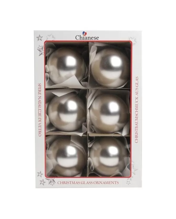 1Pz Pallina In Vetro Tinta Unita Argento Opaco 80 Mm>* Cheap