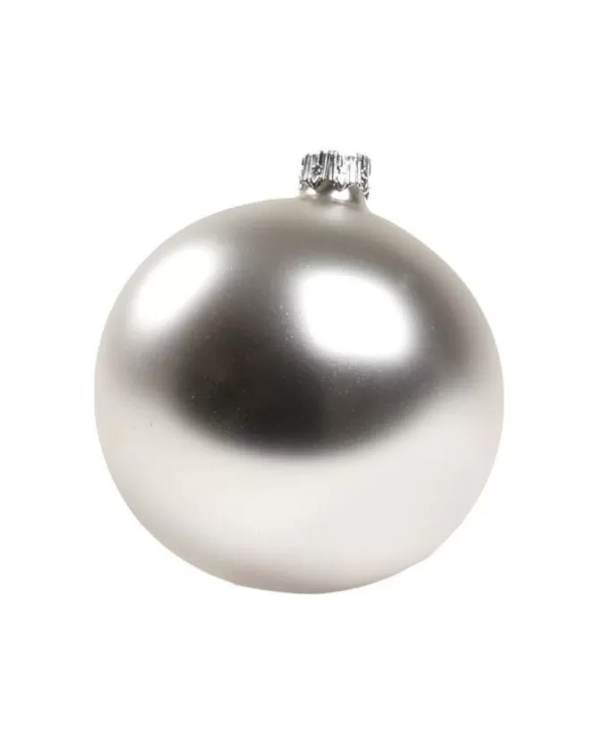 1Pz Pallina In Vetro Tinta Unita Argento Opaco 80 Mm>* Cheap