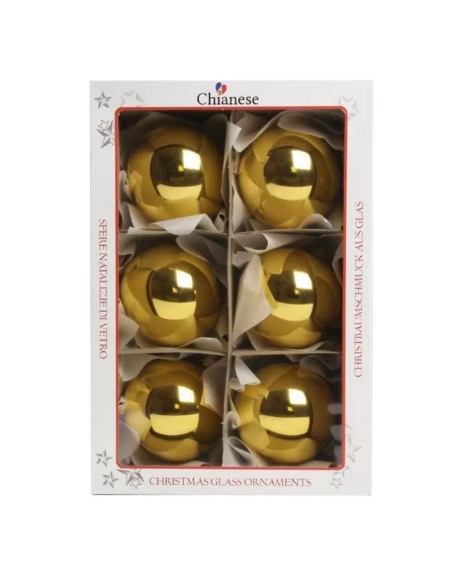 1Pz Pallina In Vetro Tinta Unita Oro Lucido 80 Mm>* Best
