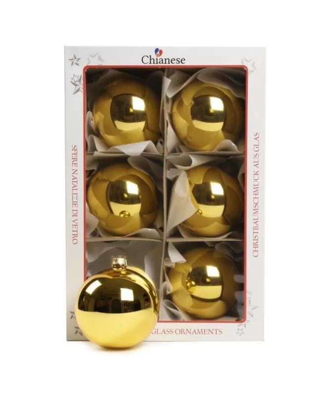 1Pz Pallina In Vetro Tinta Unita Oro Lucido 80 Mm>* Best