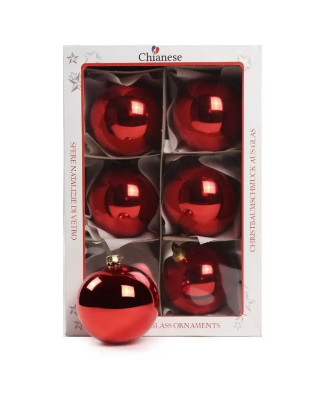1Pz Pallina In Vetro Tinta Unita Rosso Lucido 80 Mm>* Sale