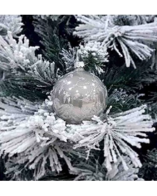 1Pz Pallina Sfera Di Vetro Decorata A Mano 80Mm Per Albero Di Natale Argento>* Discount