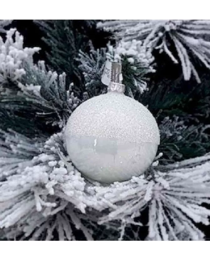 1Pz Pallina Sfera Di Vetro Decorata A Mano 80Mm Per Albero Di Natale Bianca>* Store
