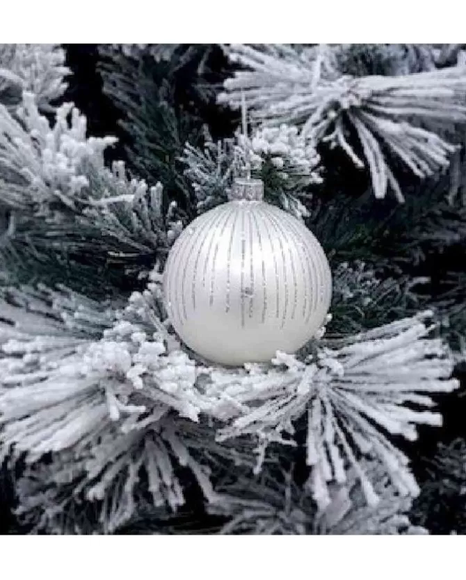 1Pz Pallina Sfera Di Vetro Decorata A Mano 80Mm Per Albero Di Natale Bianco>* Clearance