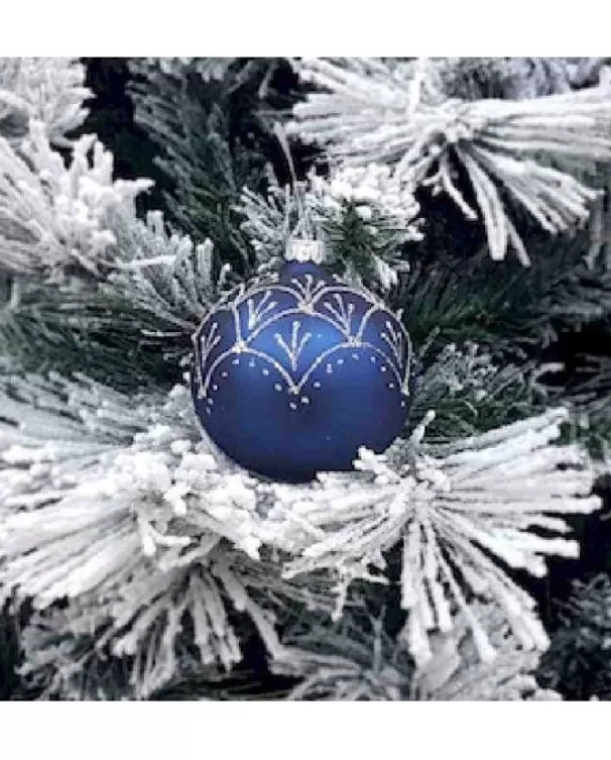 1Pz Pallina Sfera Di Vetro Decorata A Mano 80Mm Per Albero Di Natale Blu>* Store