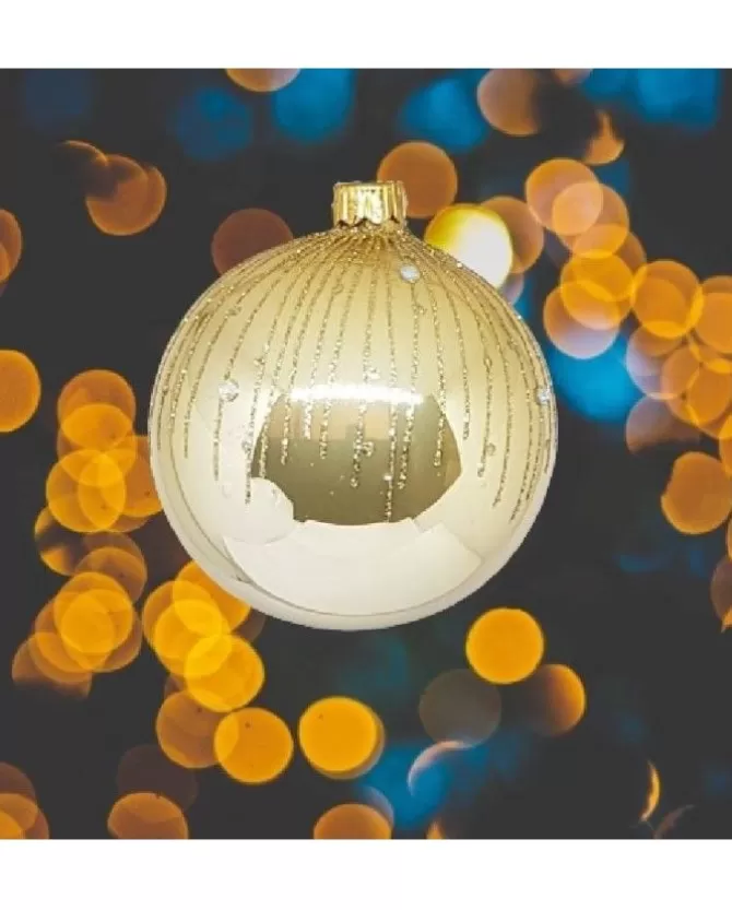 1Pz Pallina Sfera Di Vetro Decorata A Mano 80Mm Per Albero Di Natale Oro>* New