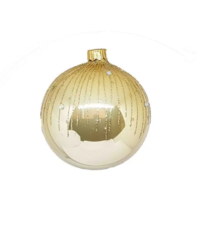 1Pz Pallina Sfera Di Vetro Decorata A Mano 80Mm Per Albero Di Natale Oro>* New