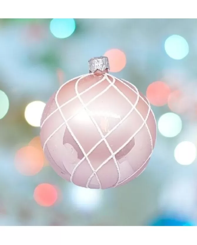 1Pz Pallina Sfera Di Vetro Decorata A Mano 80Mm Per Albero Di Natale Rosa>* Sale