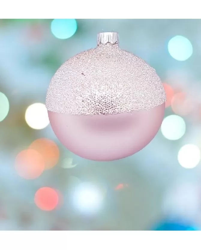 1Pz Pallina Sfera Di Vetro Decorata A Mano 80Mm Per Albero Di Natale Rosa>* Outlet
