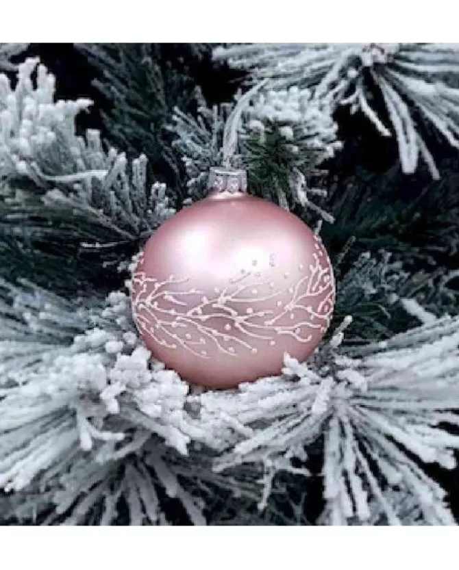 1Pz Pallina Sfera Di Vetro Decorata A Mano 80Mm Per Albero Di Natale Rosa>* Clearance