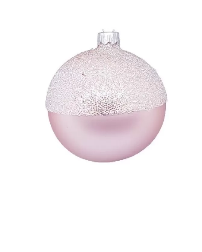 1Pz Pallina Sfera Di Vetro Decorata A Mano 80Mm Per Albero Di Natale Rosa>* Outlet