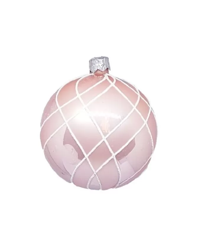 1Pz Pallina Sfera Di Vetro Decorata A Mano 80Mm Per Albero Di Natale Rosa>* Sale