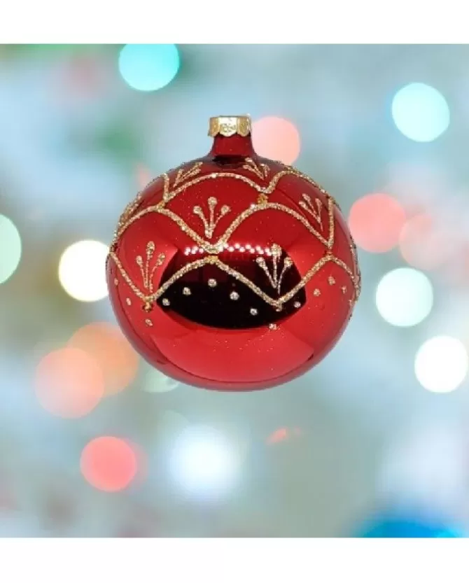 1Pz Pallina Sfera Di Vetro Decorata A Mano 80Mm Per Albero Di Natale Rossa>* Best Sale