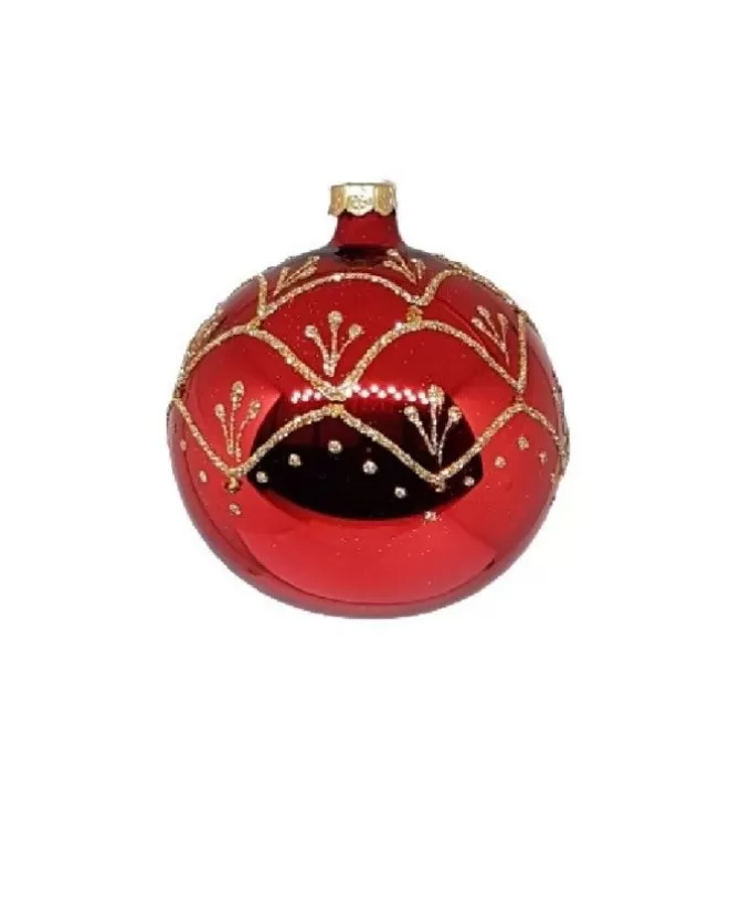 1Pz Pallina Sfera Di Vetro Decorata A Mano 80Mm Per Albero Di Natale Rossa>* Best Sale