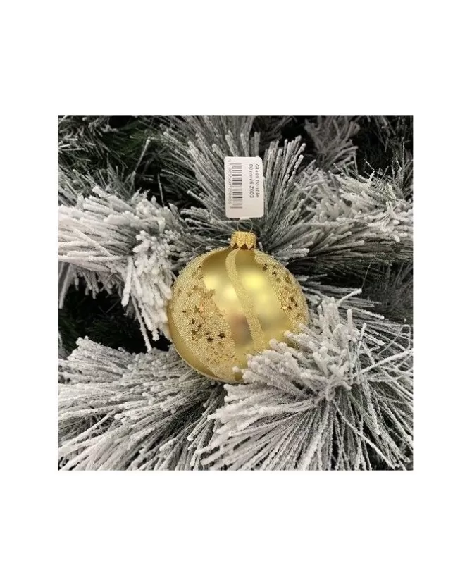 1Pz Pallina Sfera Di Vetro Decorata A Mano Oro Opaco 80Mm Per Albero Di Natale>* New
