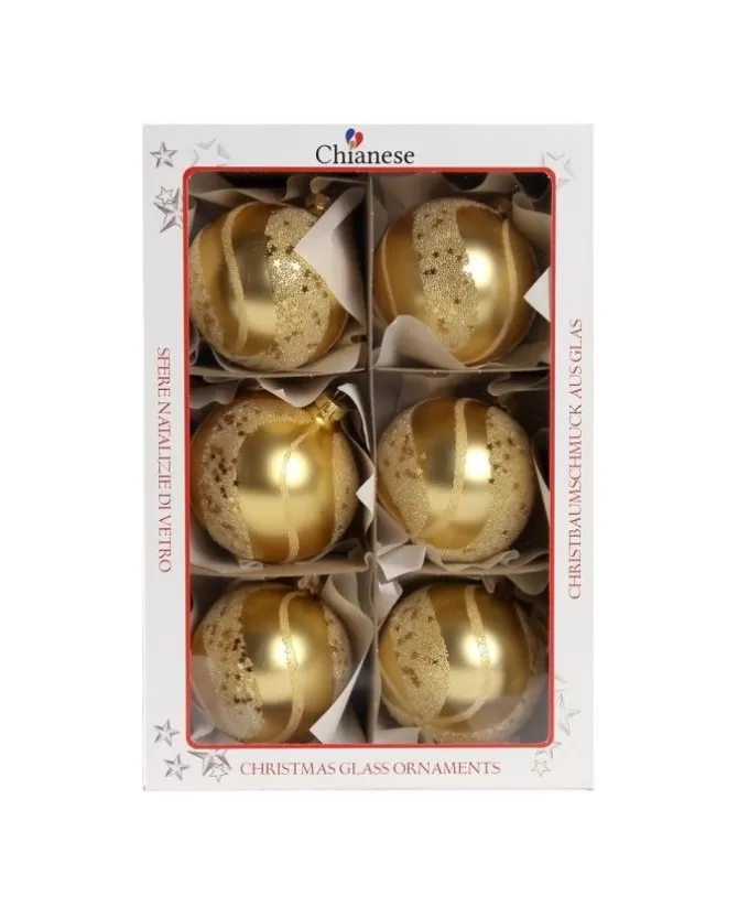 1Pz Pallina Sfera Di Vetro Decorata A Mano Oro Opaco 80Mm Per Albero Di Natale>* New