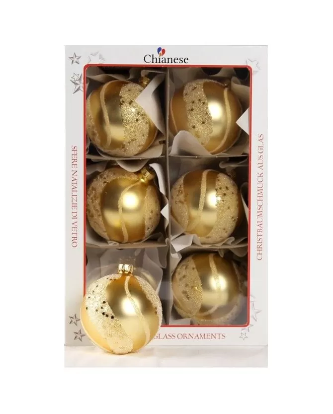 1Pz Pallina Sfera Di Vetro Decorata A Mano Oro Opaco 80Mm Per Albero Di Natale>* New