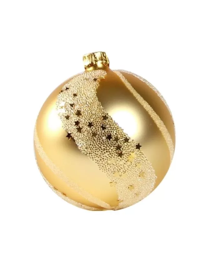 1Pz Pallina Sfera Di Vetro Decorata A Mano Oro Opaco 80Mm Per Albero Di Natale>* New