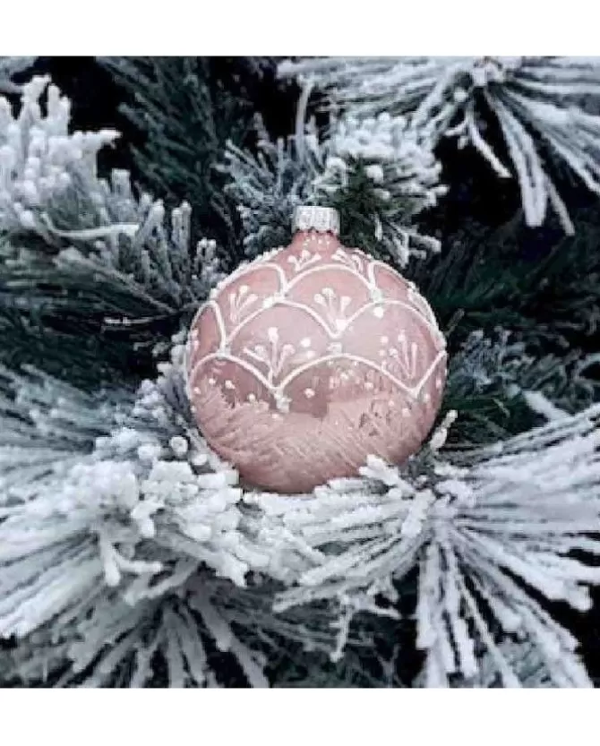 1Pz Pallina Sfera Di Vetro Decorata A Mano Rosa Opaco 80Mm>* Shop