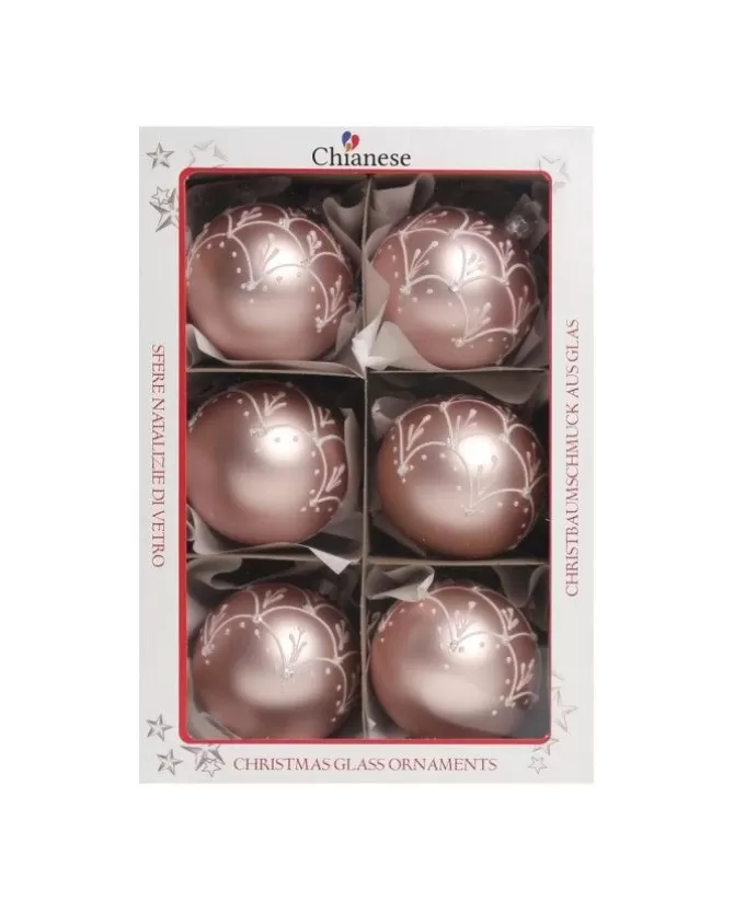 1Pz Pallina Sfera Di Vetro Decorata A Mano Rosa Opaco 80Mm>* Shop