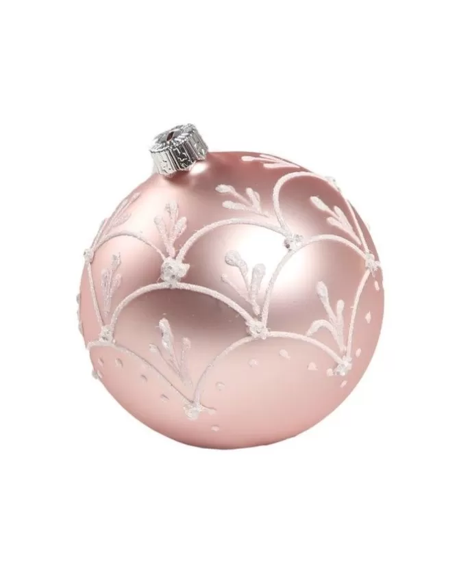 1Pz Pallina Sfera Di Vetro Decorata A Mano Rosa Opaco 80Mm>* Shop