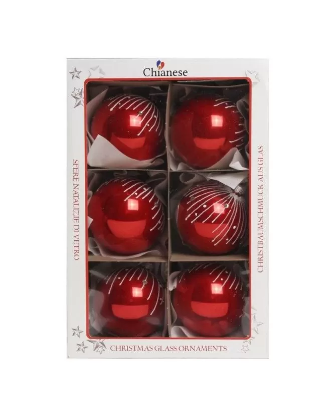 1Pz Pallina Sfera Di Vetro Decorata A Mano Rosso Lucido 80Mm>* Clearance