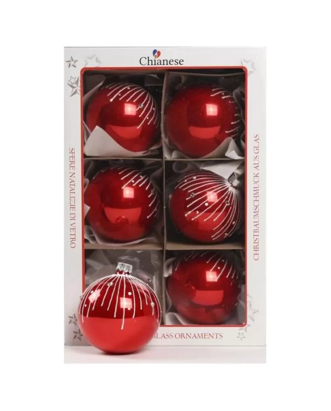 1Pz Pallina Sfera Di Vetro Decorata A Mano Rosso Lucido 80Mm>* Clearance