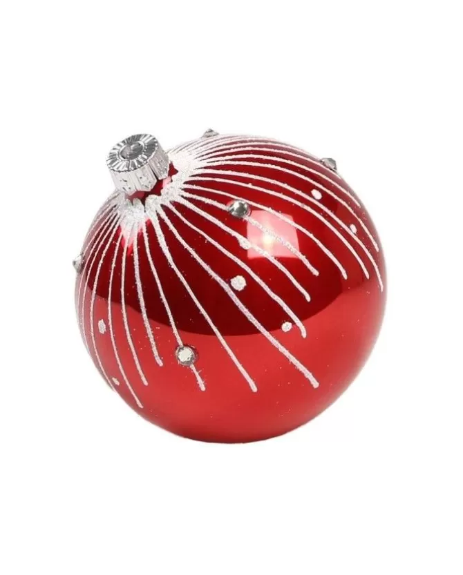 1Pz Pallina Sfera Di Vetro Decorata A Mano Rosso Lucido 80Mm>* Clearance