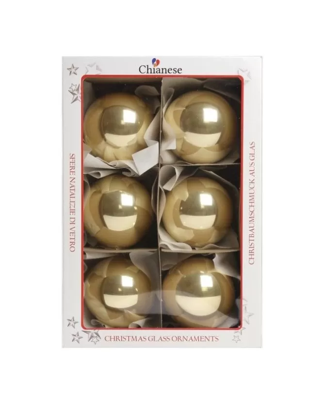 1Pz Pallina Sfera Di Vetro Liscia Oro Lucido 80Mm Per Albero Di Natale>* Clearance