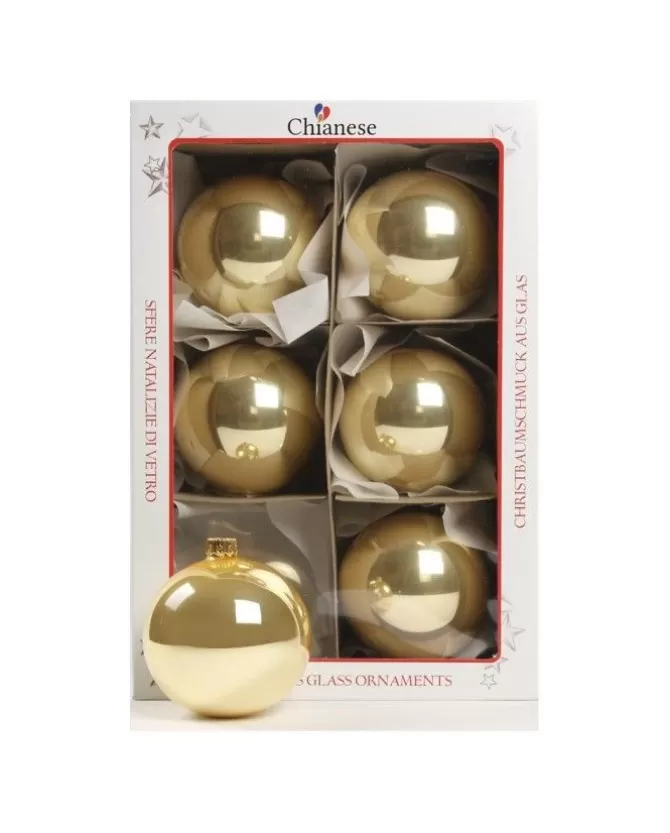 1Pz Pallina Sfera Di Vetro Liscia Oro Lucido 80Mm Per Albero Di Natale>* Clearance