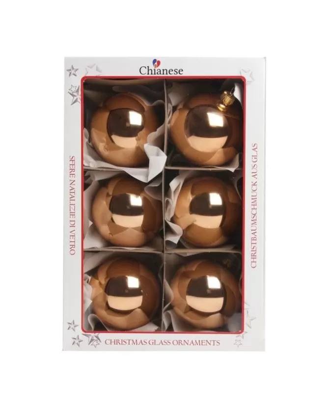 1Pz Pallina Sfera Di Vetro Liscia Rame Lucido 80Mm Per Albero Di Natale>* Sale