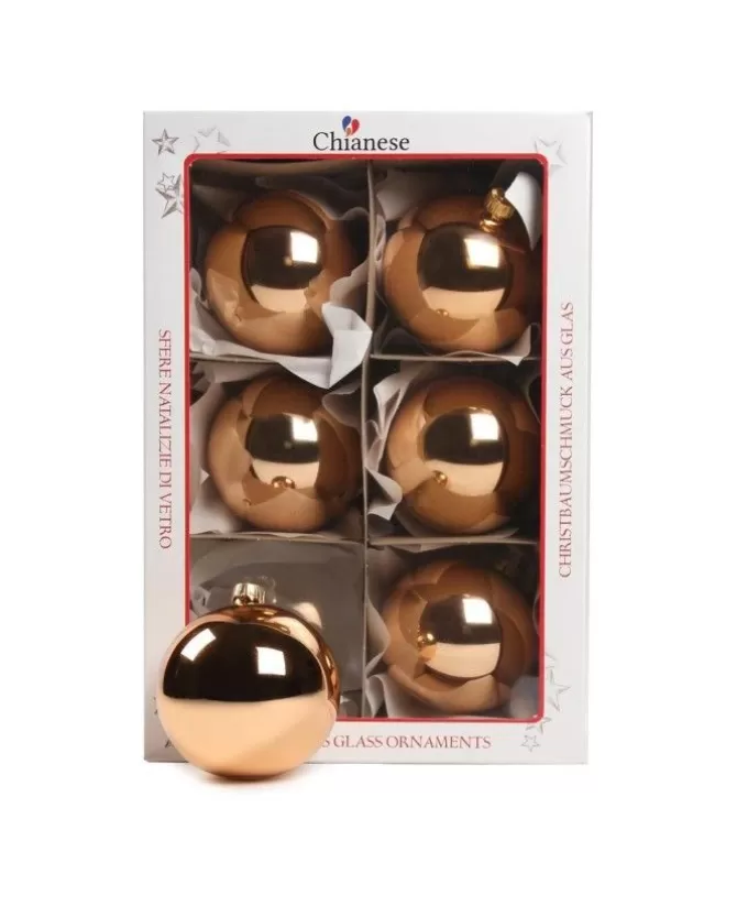 1Pz Pallina Sfera Di Vetro Liscia Rame Lucido 80Mm Per Albero Di Natale>* Sale