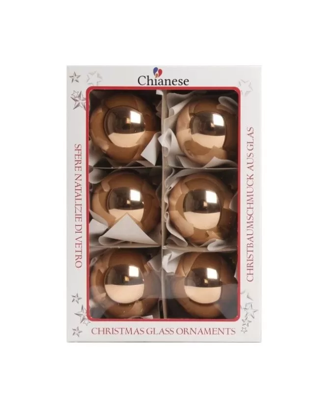1Pz Pallina Sfera Di Vetro Rame Lucido 60Mm Per Albero Di Natale>* Sale