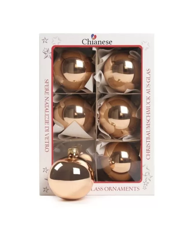 1Pz Pallina Sfera Di Vetro Rame Lucido 60Mm Per Albero Di Natale>* Sale