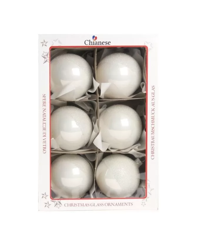1Pz Pallinadi Vetro Decorata A Mano Bianco Lucido 80Mm>* Sale