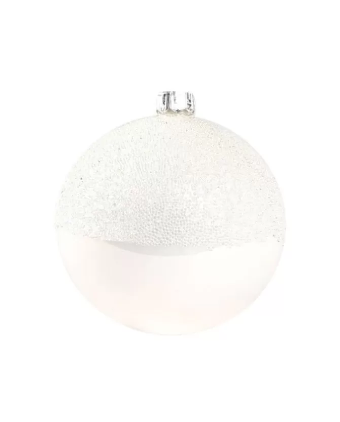 1Pz Pallinadi Vetro Decorata A Mano Bianco Lucido 80Mm>* Sale